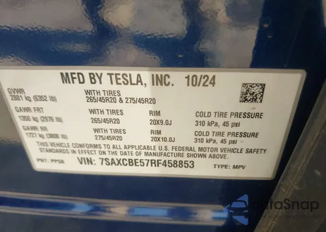 2024 Tesla Model X Long Range from USA, damaged, VIN 7SAXCBE57RF458853